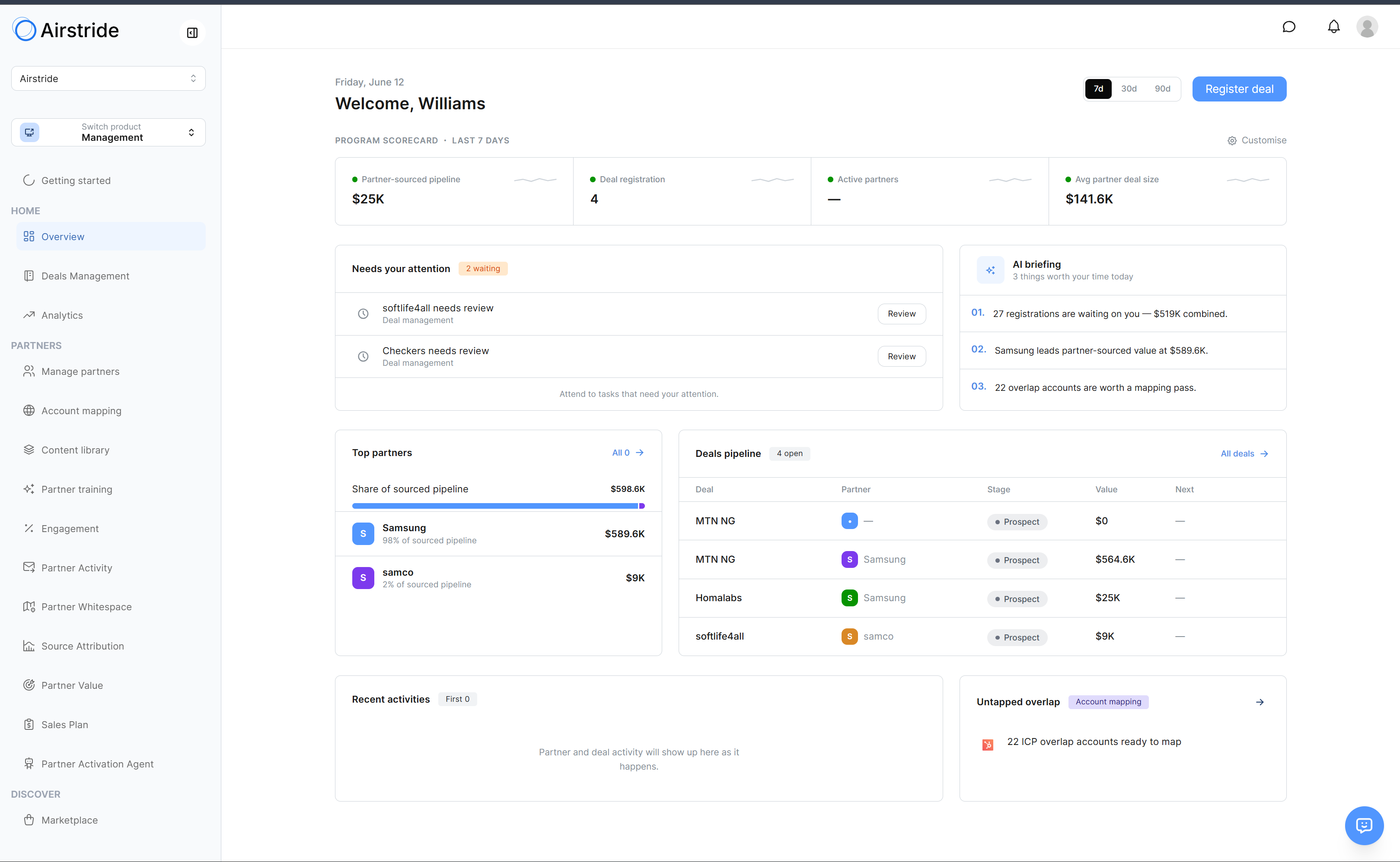 Airstride partner program overview dashboard