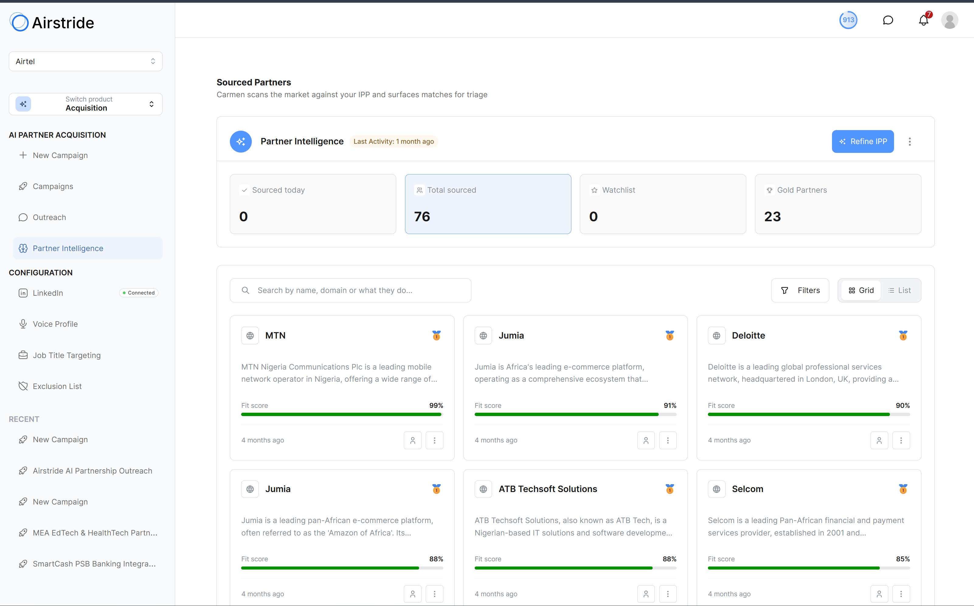 Partner Intelligence sourcing partners with fit scores